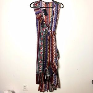 NWT En/Kay by Navleen Print Wrap Dress Large Sleeveless Maxi